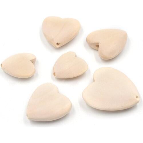10Pcs Natural Heart-shaped wooden beads Charms Loose Wood Spacer Beads for Handmade DIY Jewelry Making Crafts Accessories