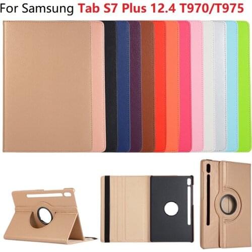 For Samsung Galaxy Tab S7 Plus 12.4 Case Rotation PU Shell for Samsung Galaxy Tab S7 Plus SM-T970 T975 12.4 Tablet Cover +Pen