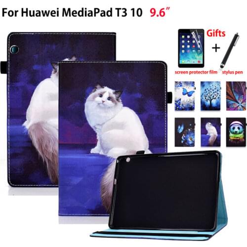 Cartoon Cat Case For Huawei MediaPad T3 10 Case AGS-L09 AGS-W09 AGS-L03 9.6" Cover Funda Tablet Stand Shell Coque Capa +Gift