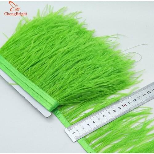 ChengBright Wholesale High Quality 10Yards Fruit green Ostrich Feather Ribbon Ostrich Feathers Trim Fringe Clothing Decoration