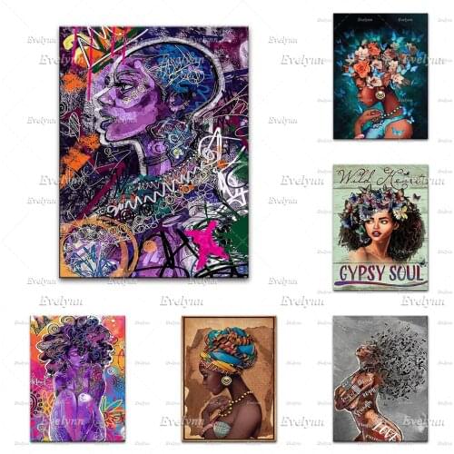 Black Girl Graffiti Art Prints, African American Poster, Pot Butterfly Head Wall Art, Floral Girl Canvas, Girl Magic Home Decor