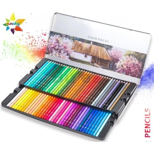 Deli 24/36/48/72 color oil color lead professional hand drawing students with color pencil painting set iron box art supplies