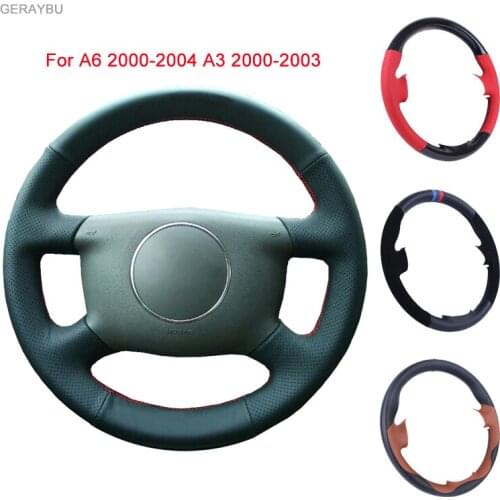 GERAYBU Custom DIY Black Leather Hand-sewn Car Steering Wheel Cover For Audi A6 2000-2004 A3 2000-2003 Breathable Wear-resistant