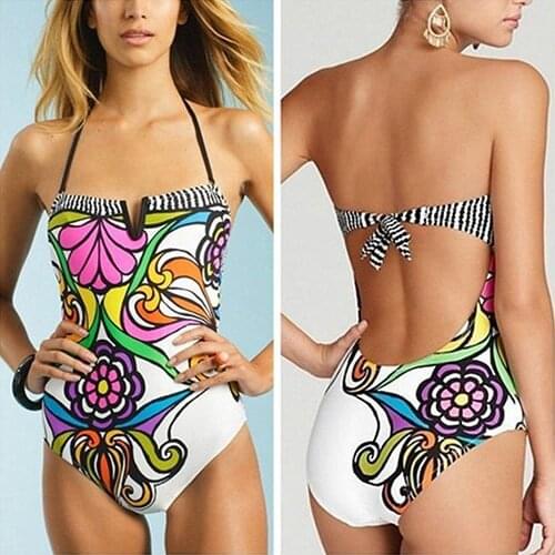 Hot Sales Sexy Bohemian One-piece Swimming Suit Floral Print Wireless Bikini Swimwear
