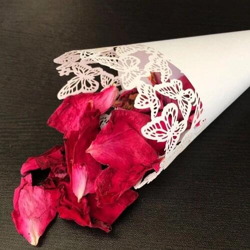 Adhesive Lace Flowers Paper Petal Cones Candy Holder Wedding Confetti Paper Cup 50pcs/pack DIY Party Decorative Acce Supplies
