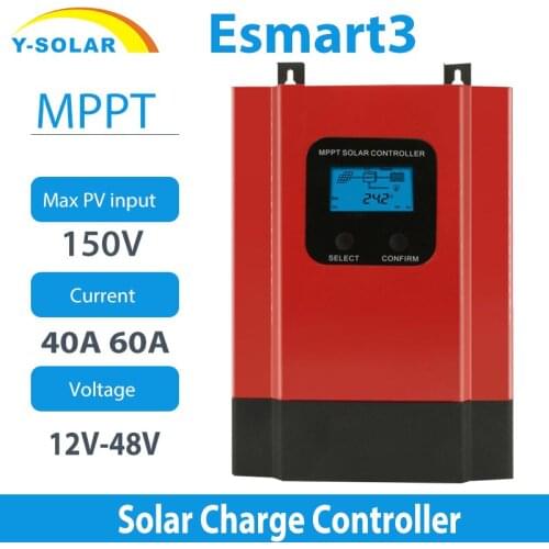 Y-solar MPPT Solar Controller Esmart 40A 60A 48V/36V/24/12V Battery Charge Max 150VDC Input Auto Back-light LCD New