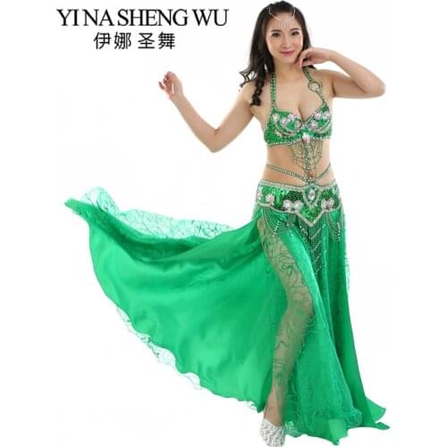 2/3-pieces Set Adult Belly Dance Costume Professional Oriental Dance Performance Clothing Belly Dance Sequin Bra Belt Skirt New