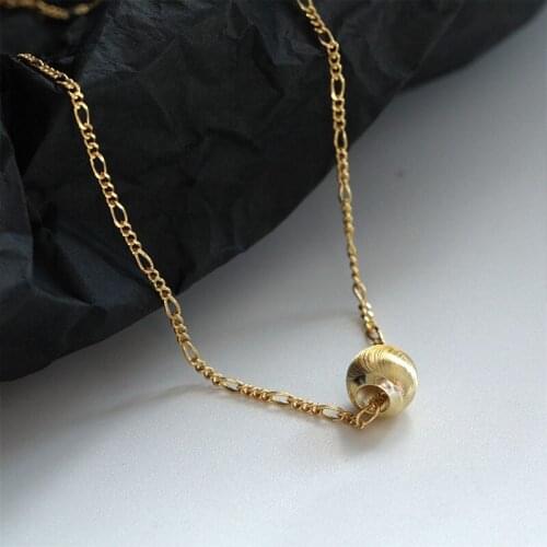 Lispector 925 Sterling Silver Wire Drawing Hollow Beads Pendant Necklace Minimalist Figaro Chain Choker Necklaces Female Jewelry