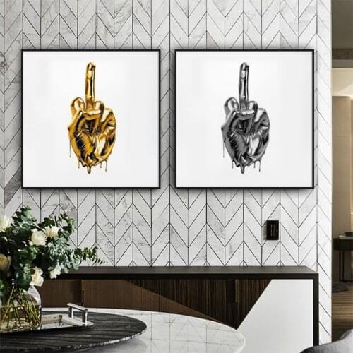 Metal Middle Finger Statue Art Canvas Painting Abstract Murals Posters and Prints Wall Pictures Modern Living Room Home Decor