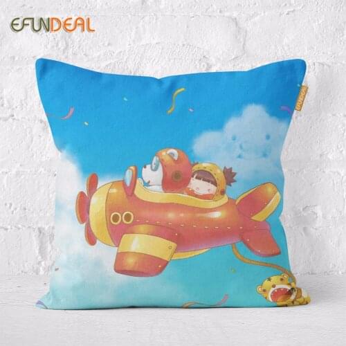 Cute Cartoon Cushion Cover Space Ship Bear Moon Frog Thick Cotton Linen Pillow Case Nursery Home Decorative 45x45cm/60x60cm