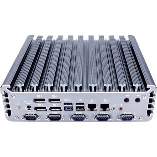 Newest 4*display Fanless Mini PC with 4* DP 6* COM RS485/232 GPIO PS 2* LAN AMD CPU V1605B support 4G SIM Mini Desktop PC win10