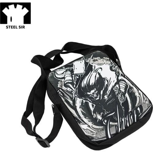 Punk Rock Mens Message Bag Black Canvas Shoulder Bag Casual Handbag Travel Bag