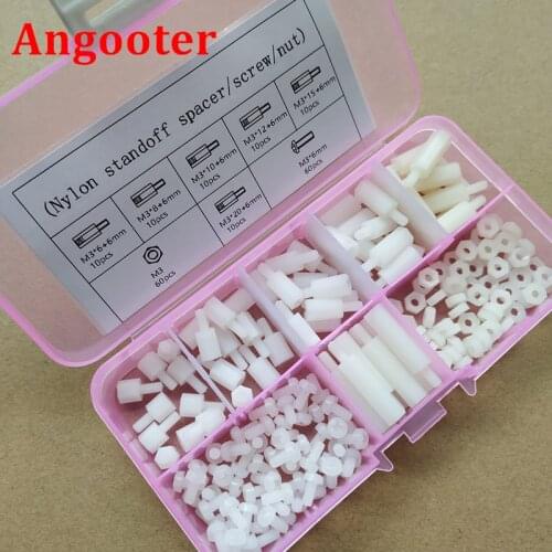 180pcs M2 M2.5 M3 Nylon Standoff Screw Nut Mix Kits Male Female Hex Nylon Standoff Spacer Plastic Spacing Screws