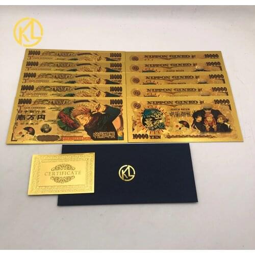 2021 New Japanese Anime 10pcs Jujutsu Kaisen Sticker Gojo Satoru Yuji Itador Collectible Gold Banknotes 1000 Yen for Collection