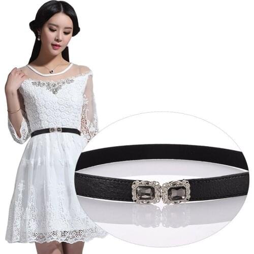 New Korean Fashion Rhinestone Thin Belt Womens All-match Elastic Waist Female Black Large Diamond Leather Waistband For Dress