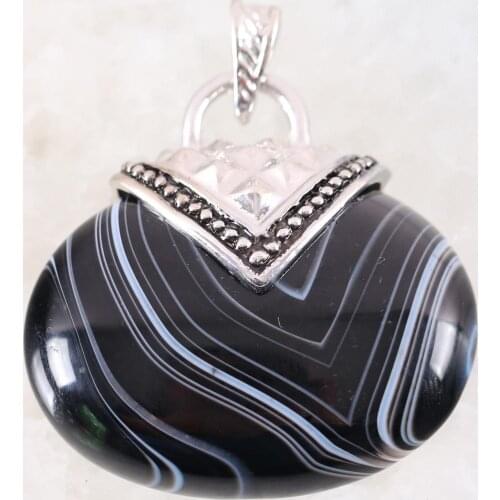 Oval Pendant 40x40MM Natural Stone CAB Cabochon Bead Black Veins Onyx Fit Necklace For Men Women Jewelry Gift K1163