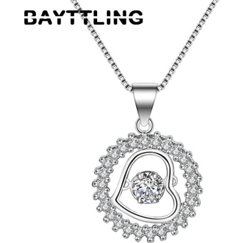 BAYTTLING 925 Sterling Silver 18-inch Round Heart Zircon Pendant Necklace For Women Fashion Jewelry Lady Necklace Wedding Gift