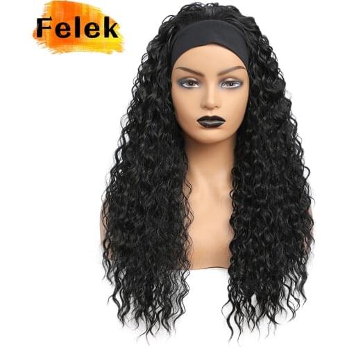 Headband Wig Water Wave Long Hair Synthetic Wigs For Black Women Natural Scarf Glueless Curly High Density Temperature Fibre Wig