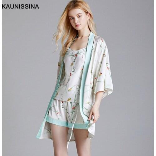 Pajamas for Women 3 Piece Sleepwear Set Floral Print Silk Set Sexy Pyjamas Women Night Suit Home Clothes Loungewear Home Clothes