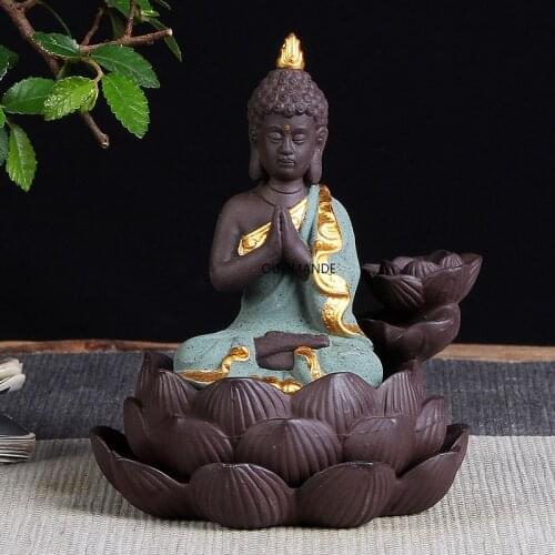 Buddha Ceramic Backflow Incense Burner Ganesha Lotus Flower Smoke Waterfall Stick Incense Holder Decorative Buddha Home Decor
