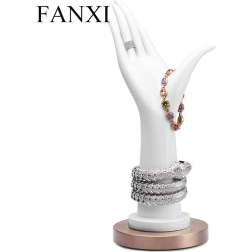 FANXI Newest Jewelry Display Stand white Bracelet Stand Ring Display Stand Hand-shaped Stand with metal base for Jewelry Shop