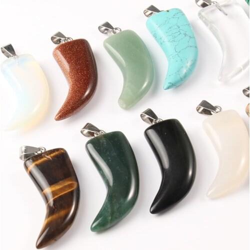 40mm Natural Stone Red Ageate Malachite OX Horn Shape Charms for Jewelry Making DIY Pendants Necklace Accessories
