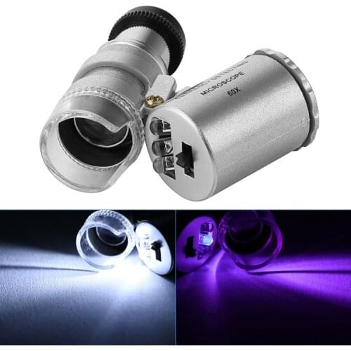 Mini Portable 60X Currency Detecting Microscope Handheld Money Tester Magnifier Loupe Glass LED Light UV Microscope