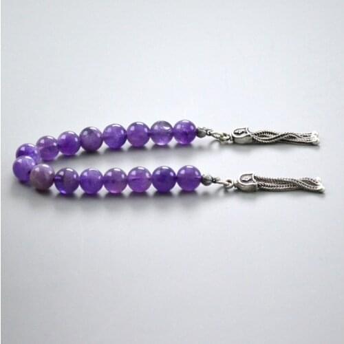 Purple Amethyst Stress Chain Polshak Mascot Rosary 7 mm. Globe Cut 925 Sterling Silver Embellished