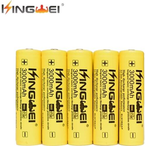 RU KingWei Yellow 18650 3000mAh Battery 3.7v Li-ion Rechargeable Pointed Head Battery For Flashlight