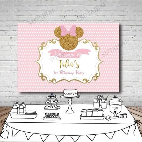 Cartoon Mouse 1st Birthday Party Background Baby Shower Custom Photography Backdrops Fond Photo Studio Cake Table Decoration