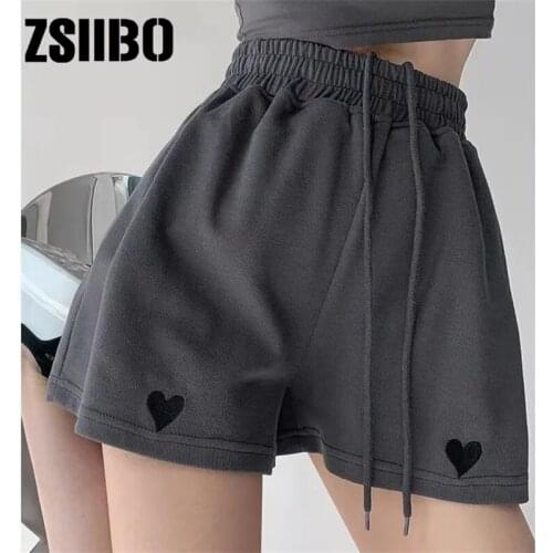 Love embroidery sports shorts womens 2021 summer new loose casual wide-legged high-waisted thin student three-quarter pants