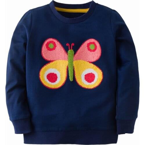 Jumping Meters Girls Long Sleeves Cute Butterfly Embroidery Pattern Sweatshirts Kids Clothes Autumn Outerwear Blue Clothing