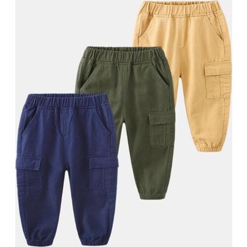 Spring Summer Kids Clothes Children Cotton Sport Casual Solid Color Pants Baby Boys Cargo Soft Trousers Straight Pocket Wear