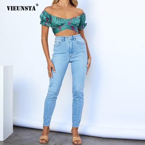 VIEUNSTA Summer New Product Floral Digital Printing Feminine One Word Collar Bandage Short Sleeve Ultrashort Coat Navel T-Shirt
