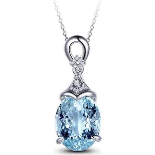 Vintage Gemstone Natural Aquamarine Silver Chain Pendant Necklace Jewelry Women Fashion Pendant Necklace Valentines Day Gift