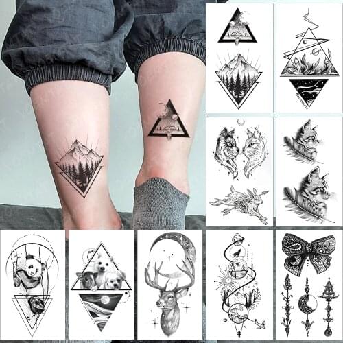 Waterproof Temporary Tattoo Sticker Small Triangle Mountain Forest Flash Tatoo Sky Arm Wrist Fake Tatto For Body Art Women Men