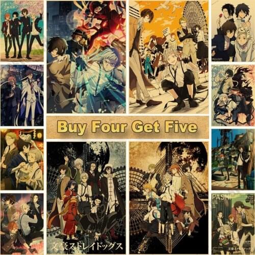 Japanese Anime Bungo Stray Dogs Poster Retro Kraft Paper Prints Posters Cartoon Home Decor Living Room Bar Cafe Wall Sticker