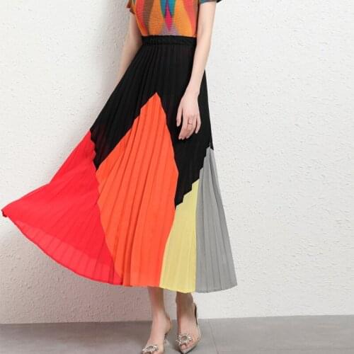 Miyake pleated floral print skirt 21 spring and summer new style thin loose plus size ruched mid-calf folda high-end long dress