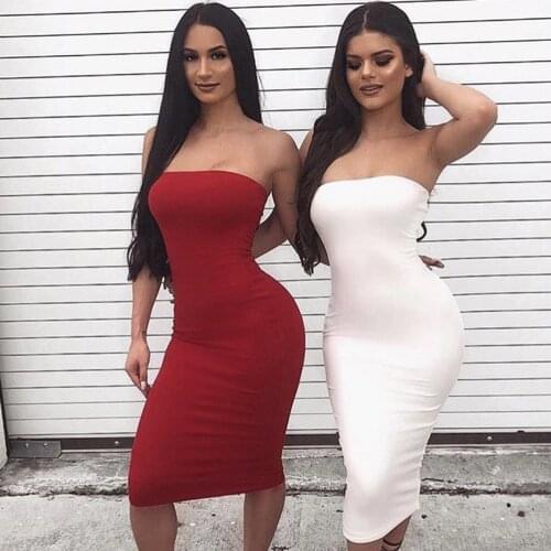 Fashion Strapless Beach Dress Women Elegant Sexy Sleeveless Backless Bodycon Club Celebrity Evening Party Dress Vestido 6 Colors
