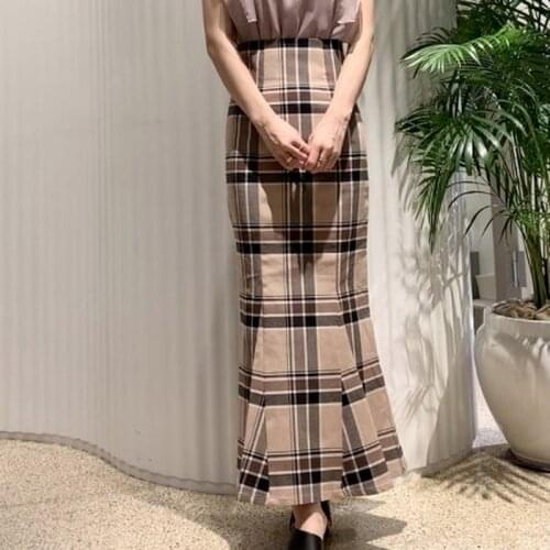Temperament Trumpet Plaid Skirt New Fall High Waist Elegant Long Skirts Women Chic Split Designed Mermaid Skim Jupe Female