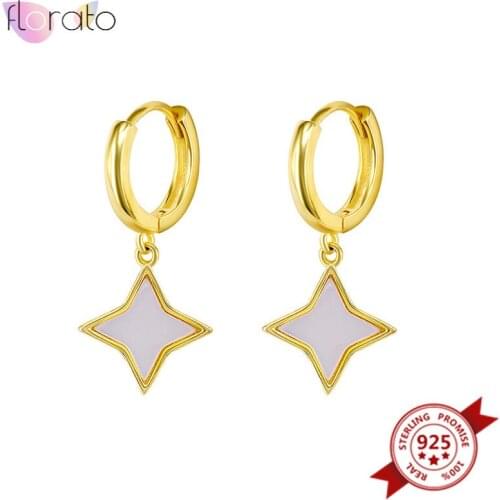 925 Sterling Silver Ear Buckle Shell Hoop Earrings for Women Star Hanging Huggie Earrings Boho Fashion Jewelry Gifts