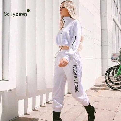 2020 Autumn Women Two Piece Set Tracksuit Outfits Sportsuits Woman 2 Piece Pants Sets Women White Hoodies Sweatshirt Crop Top