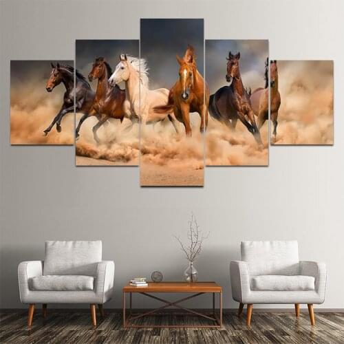 5 Pieces Running Six Horses Wall Art Canvas Painting Picture Posters and Print Living Room Bedside Mural Home Decoration NoFrame