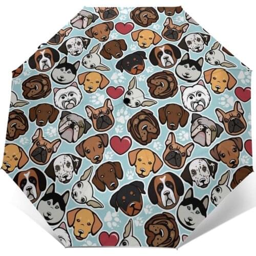 Automatic Umbrella Dog Head Pattern three-fold umbrella women men rain umbrella