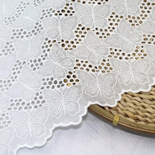 100%Cotton Cloth Hollow-out Embroidered Lace Fabric Handmade DIY Clothes Accessories Width 130cm 1Yard