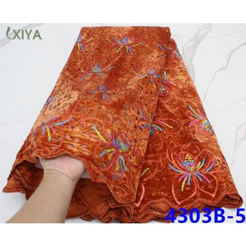 Burnt Orange Velvet Lace Fabric with Sequins French Tulle Mesh Lace Beautiful Sequin Lace Fabrics for Bridal Materials APW4303B