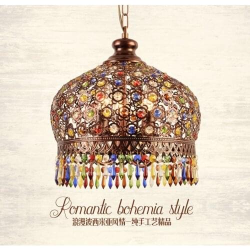Bohemia retro classical colorful crystal Pendant Lights Modern creative iron E14 LED 3 lamps for porch&stairs&pavilion ZLDD050