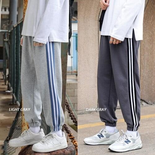 Fashion Stripes Running Pants Mens 2021 Spring Summer Casual Sportswear Sports Loose Simple Straight Harem Streetwear Trousers