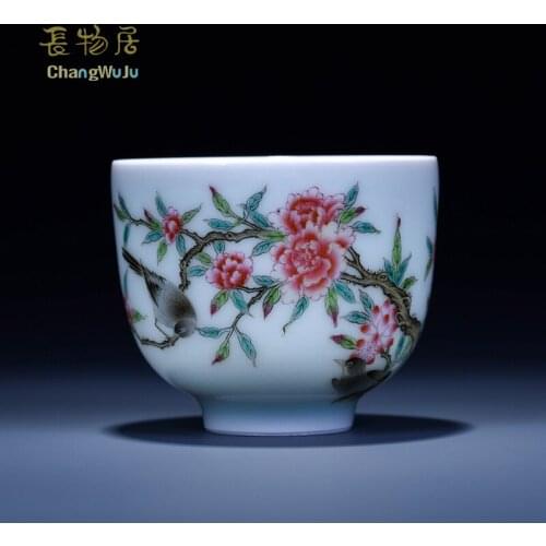 Changwuju in Jingdezhen Cups &Saucers Kung-Fu tea cup ware handmade famille rose tea bowl painted by Jinhongxia longquan celadon