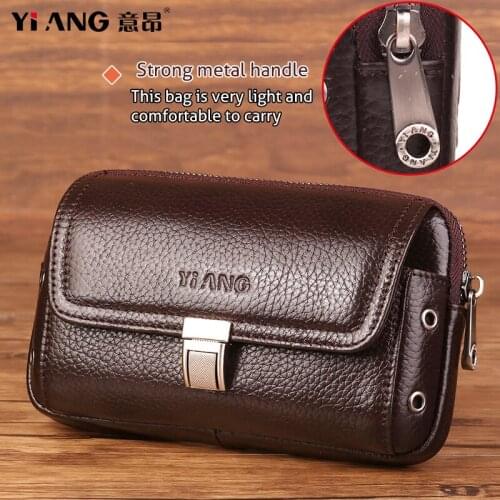 New Genuine Leather Business Waist Bag First Layer Cowhide Men Hip Bum Fanny Hook Pack Loop Skin Belt Case Mobile Cell Phone Bag
